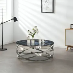 طاولة قهوة دائرية بسطح زجاجي