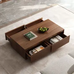 طاولة قهوة بني بأدراج جانبيه