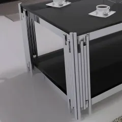 طاولة قهوة مستطيلة بمعدن فضي