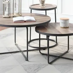 طقم طاولات خشبي