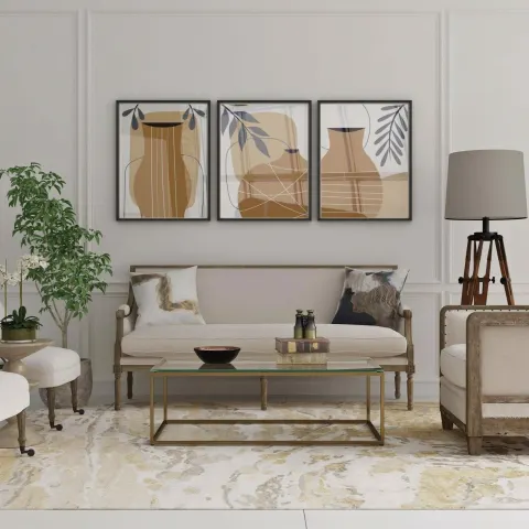 طقم لوحات من 3 قطع بإطار خشبي 120*60 سم