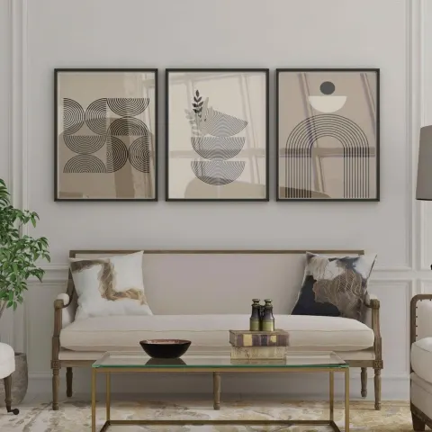 طقم لوحات من 3 قطع بإطار خشبي 120*60 سم
